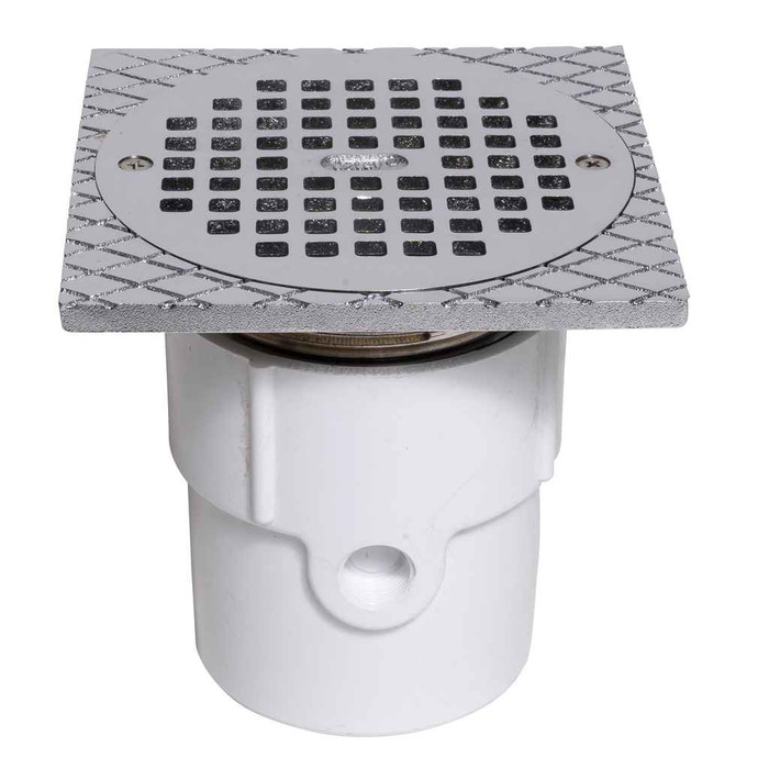 OATEY 72267 3" or 4" PVC General Purpose Pipe Fit Drain w/ 6" Cast CHR Grate & Square Top