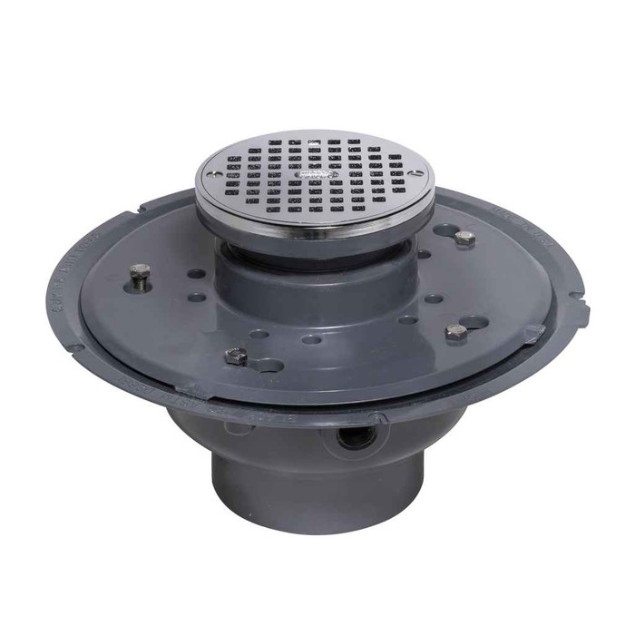 OATEY 72324 4" PVC Adj. Commercial Drain w/ 5" Cast CHR Grate & Round Top