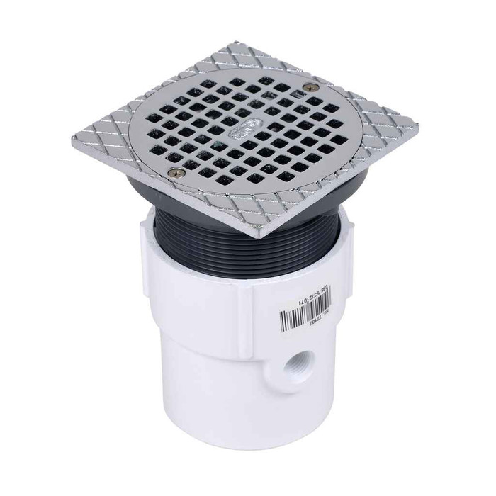 OATEY 72107 3" or 4" PVC General Purpose Drain w/ 5" CHR Grate & Square Ring
