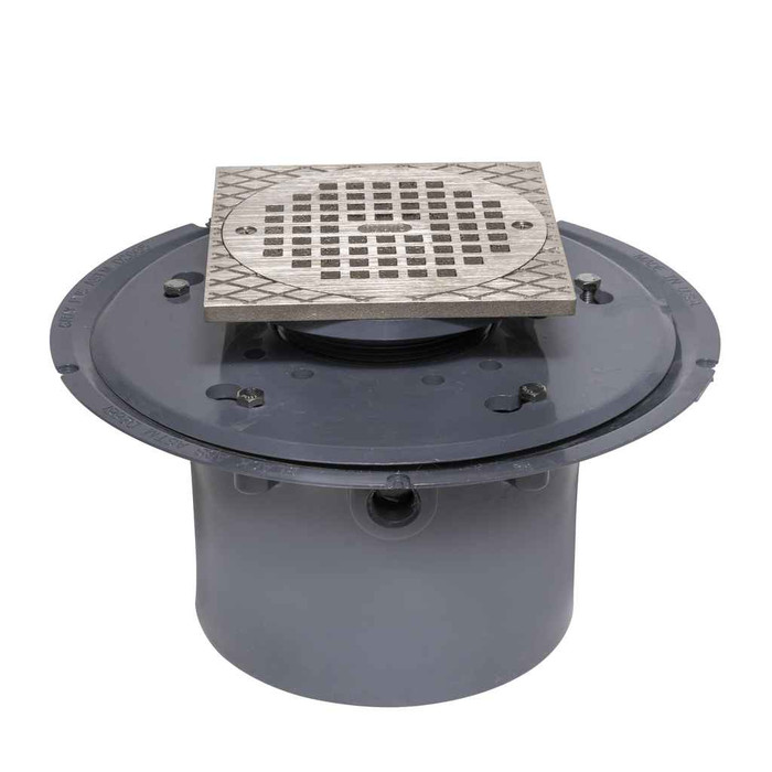 OATEY 72176 6" PVC Adj. Commercial Drain w/ 6" NI Grate & Square Ring