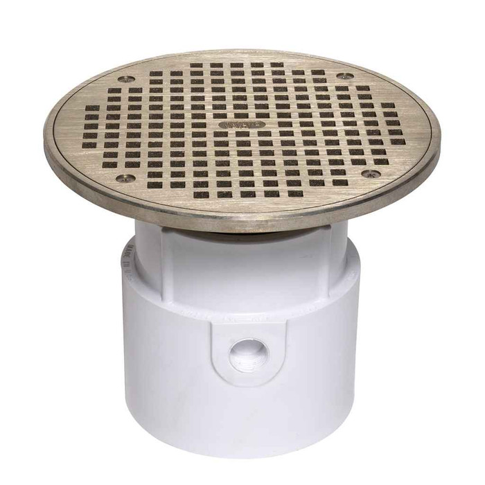 OATEY 72358 4" PVC General Purpose Pipe Fit Drain w/ 8" Cast NI Grate & Round Top