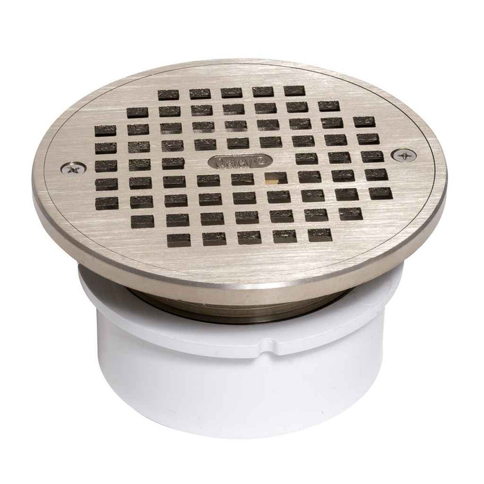 OATEY 72339 4" PVC General Purpose Hub Fit Drain w/ 6" Cast NI Grate & Round Top