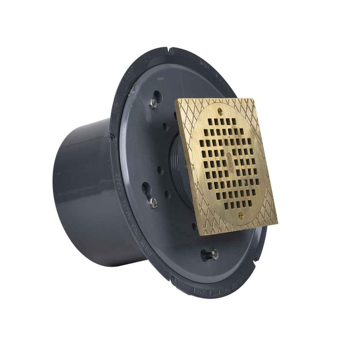 OATEY 72146 6" PVC Adj. Commercial Drain w/ 6" BR Grate & Square Ring