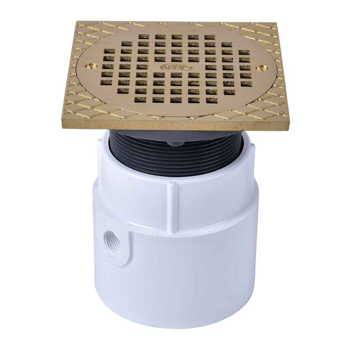 OATEY 72148 4" PVC Pipe Base General Purpose Drain w/ 6" BR Grate & Square Ring