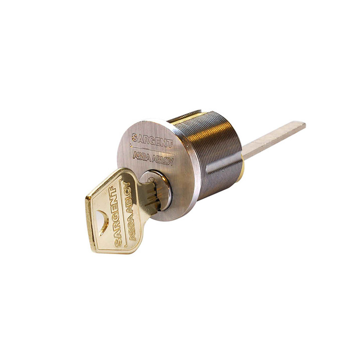 Sargent Rim Cylinder, RG Keyway, 6-Pin, 1-Bitted, 2 Nickel Silver Keys, 630/US32D Stainless Steel