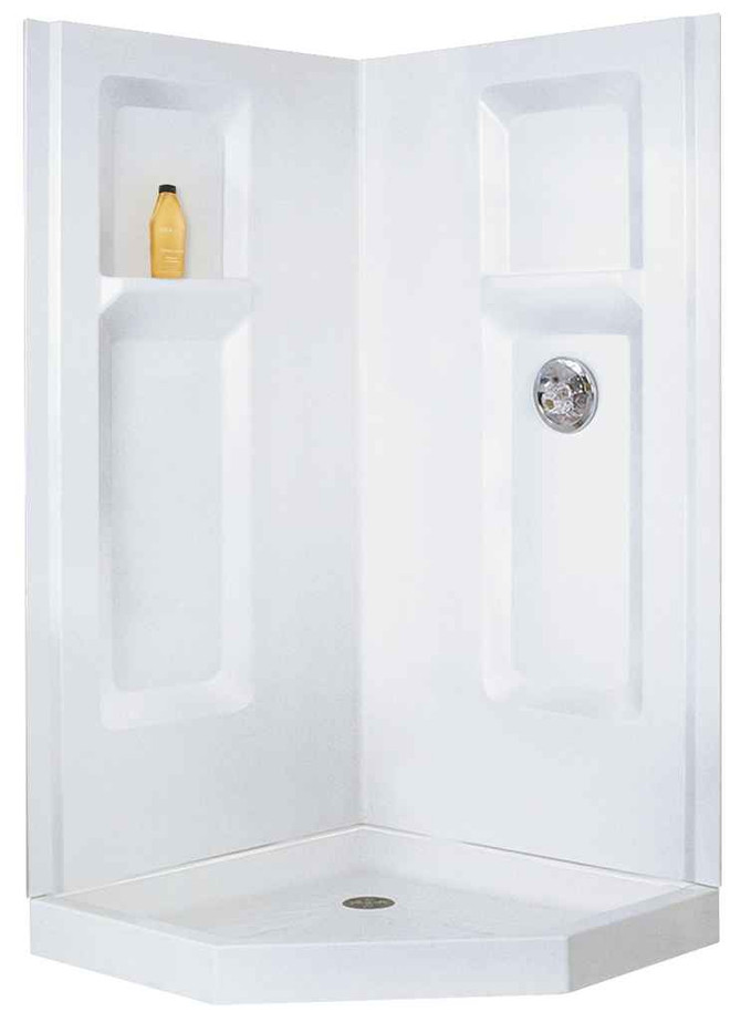 Mustee 736CWHT DURAWALL CORNER SHOWER WALL 36" FIBERGLASS WHITE