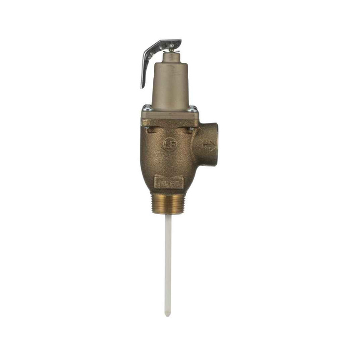 Watts LF40XL-150210 1 1 IN Lead Free Brass Automatic Reseating T and P Relief Valve, 150 psi, 210 degree F, Test Lever, 5 IN Extension Thermostat
