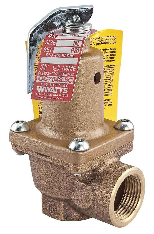 Watts 174A-030 1 1/4 1 1/4 In Bronze Boiler Pressure Relief Valve, 30 psi, Threaded Female Connections