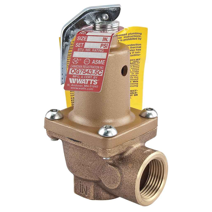 Watts 174A-030 3/4 3/4 In Bronze Boiler Pressure Relief Valve, 30 psi, Threaded Female Connections