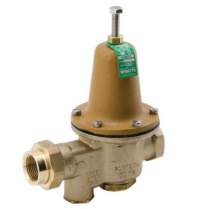 Watts LFU5B-Z3 1 1 In Lead Free Water Pressure Reducing Valve, Npt Female Union X Npt Female, Adjust 25-75 psi