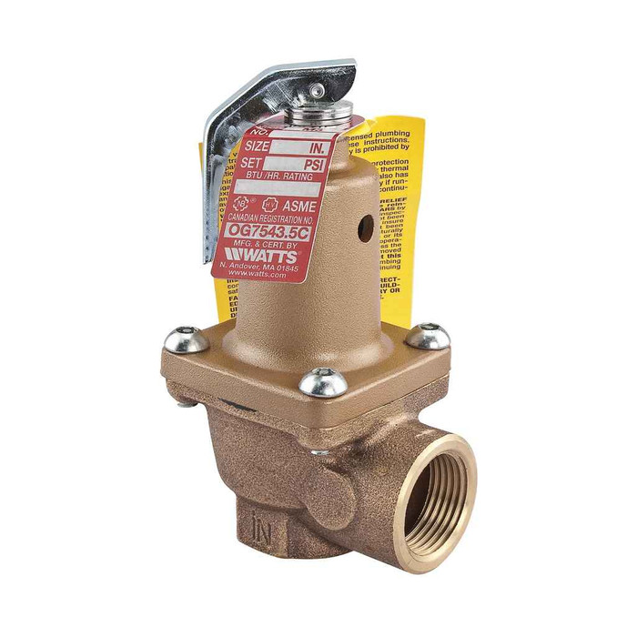 Watts 0274598 3/4 In Bronze Boiler Pressure Relief Valve, 75 psi, Threaded Female Connections