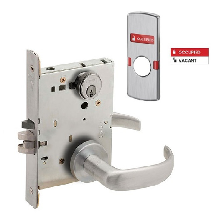 Schlage L9050 - Entrance/Office 17 Lever Mortise Lock - Grade 1 Non-Deadbolt Function Single Cylinder Keyed Lever Lock, Interior Indicator LOCK/UNLOCKED, Outside OCCUPIED/VACANT Indicator