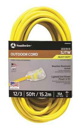 Southwire 2588swca02 2588SW0002 Outdoor Extension Cord- 12/3 American Made SJTW Heavy Duty 3 Prong Extension Cord- Great for Commercial Use, Gardening, and Major Appliances (50 Foot- Yellow)