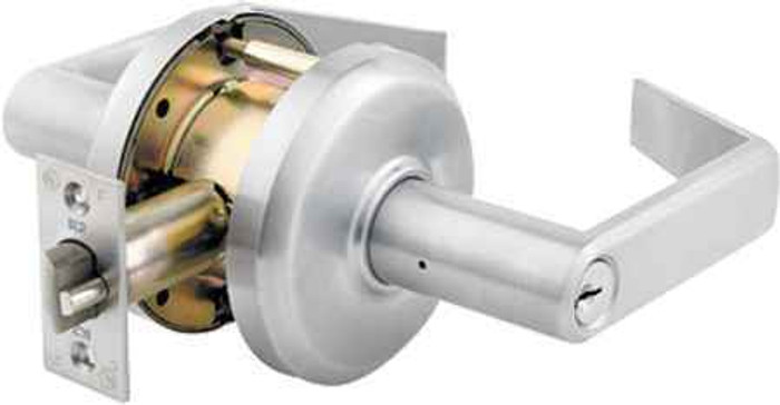 Stanley Security Grade 2 Storeroom Lever, Sierra (Bent) Lever with Rose, 6-Pin Schlage C Keyway, Square 2-3/4" Backset Latch, ASA Strike 4-7/8" x 1-1/4"