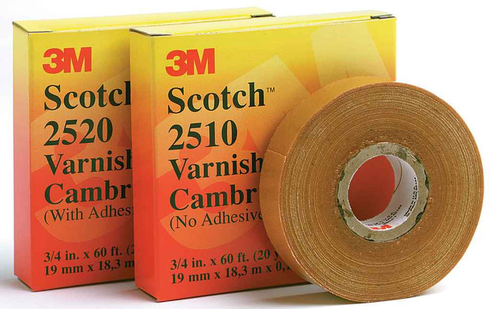 3M 7000031578 Scotch Varnished Cambric Tape 2510, 3/4 in x 60 ft, Yellow, 1 roll/carton, 20 rolls/Case