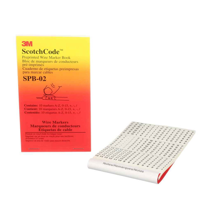 3M 7000132479 3M, ScotchCode, Pre-Printed Wire Marker Book SPB-02, black print on a white background highlights the characters, 5/Case 3M 7000132479 3M, ScotchCode, Pre-Printed Wire Marker Book SPB-02, black print on a white background highlights the characters, 5/Case