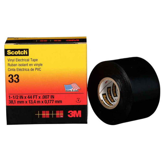 3M 7010348231 Scotch Vinyl Electrical Tape 33, 1-1/2 in x 44 ft, Black, 10 rolls/carton, 100 rolls/Case