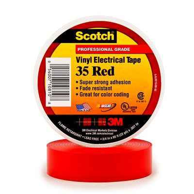 3M 35-RED-3/4 Scotch Vinyl Color Coding Electrical Tape 35, 3/4 in x 66 ft, Red, 10 rolls/carton, 100 rolls/case
