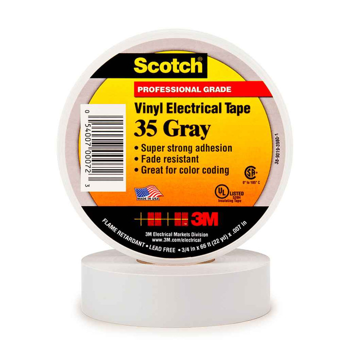 3M 35-3/4X66FT-GY Scotch Vinyl Color Coding Electrical Tape 35, 3/4 in x 66 ft, Gray, 10rolls/carton, 100 rolls/Case