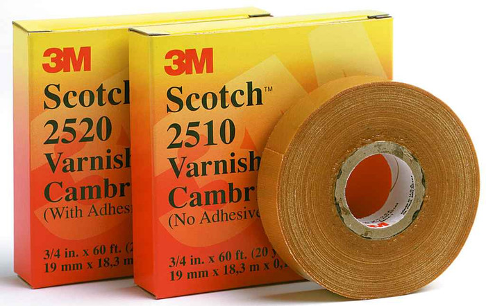 3M 2520-3/4X60FT Scotch Varnished Cambric Tape 2520, 3/4 in x 60 ft, Yellow, 1roll/carton, 20 rolls/Case