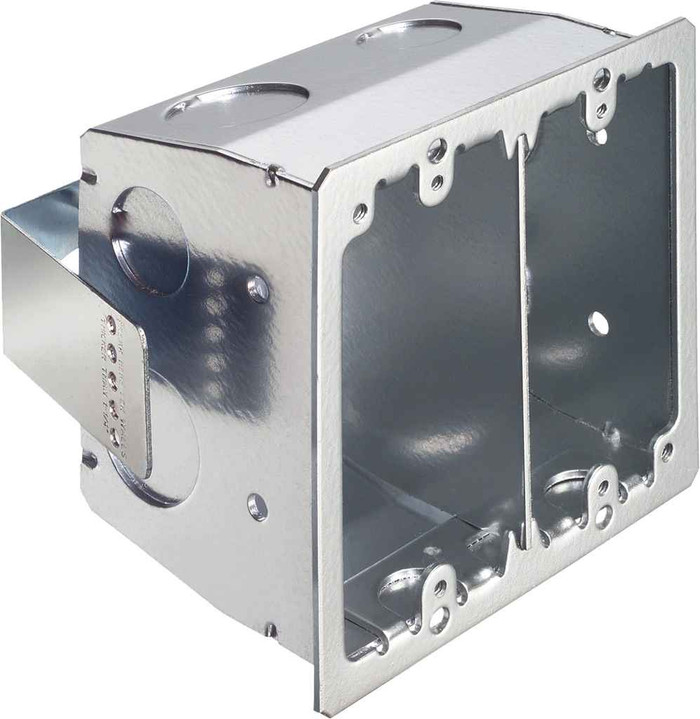 Arlington Industries FSR404S Steel 4x4 box for retrofit construction. Screw hole patterns for 4x4 and two gang devices. 27.5 cu. in. 2 Hour Fire Rating.6 lb rating for Walls, 10lb rating for ceilings.