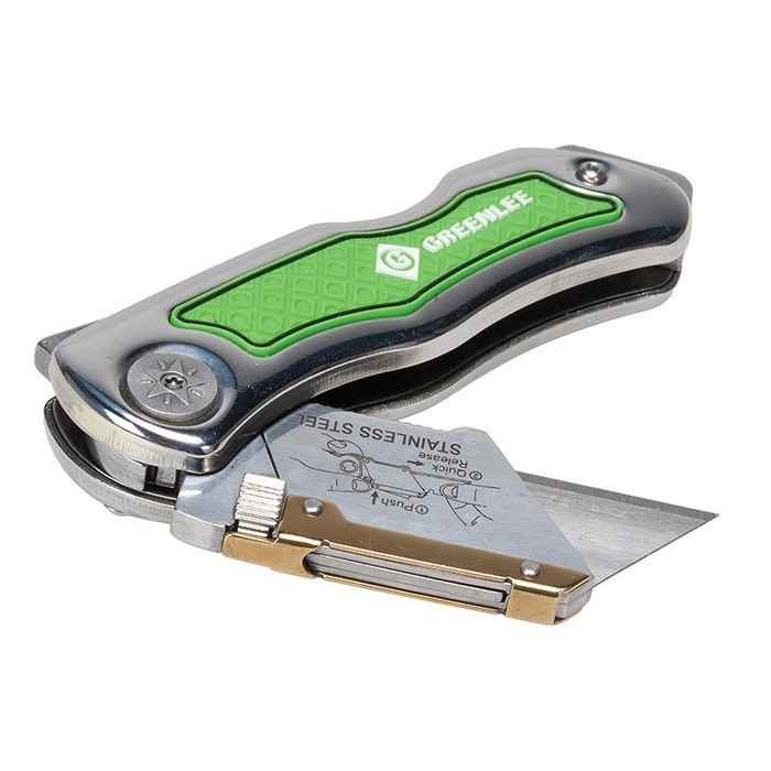 Greenlee Folding Utility Knife with Over-Molded Grip and Retractable Serrated Blade