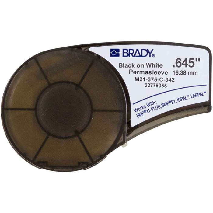 Brady M21-375-C-342 BMP21 Series PermaSleeve Heat Shrink Polyolefin Wire Marking Sleeves, 0.375" Dia x 7' L