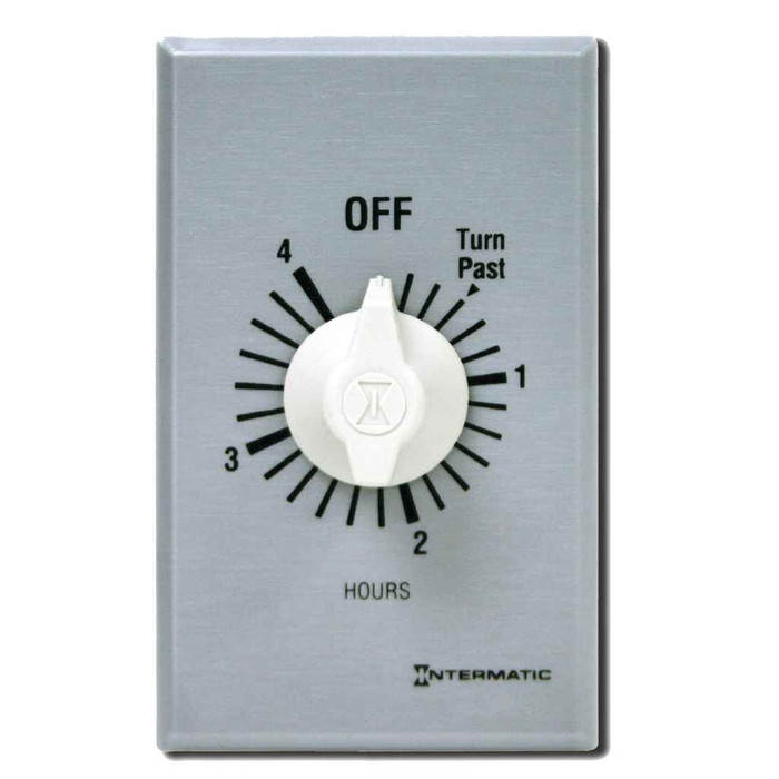 Intermatic FF4H Spring Wound Countdown Timer, Commercial, 125-277 VAC, 50/60 Hz, SPST, 4 Hour Max, Without Hold, Silver