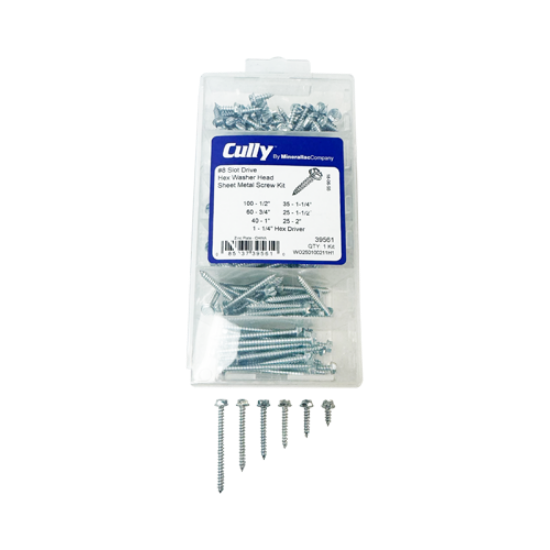 Minerallac #8 Sheet Metal Screws Kit Hex Washer Head Slotted Zinc Plated Multi-Length Assortment