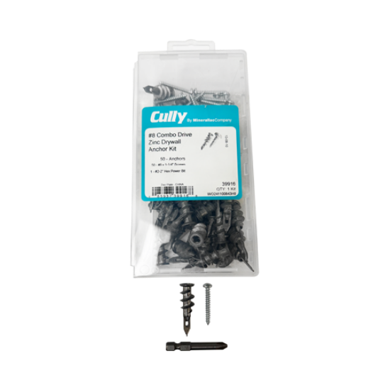 Minerallac 39916-6 Drywall Anchor Kit, Zinc Alloy with #8 x 1-1/4" Screws, Phillips/Slotted, Includes #2-2" Hex Power Bit