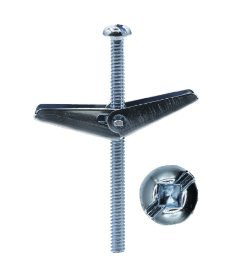 Minerallac 1/4-20 x 3" Toggle Bolts with Wings - Mushroom Head Square/Slotted Zinc Plated Steel Hollow Wall Anchors