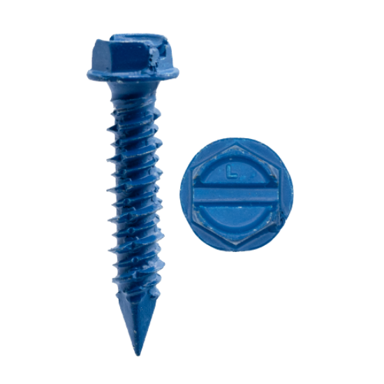 Minerallac Concrete Screws 3/16" x 1-3/4" Hex Washer Head with Blue Anti-Corrosion Coating, 100 Pack