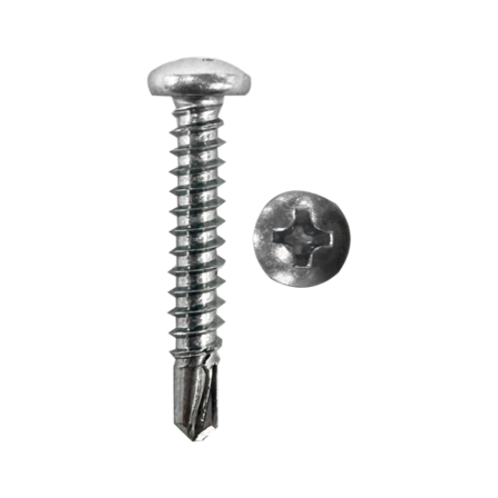 Minerallac Self-Drilling Tek Screws #10-16 x 3/4" Pan Head Phillips Drive Zinc Plated Steel, 100 Pack
