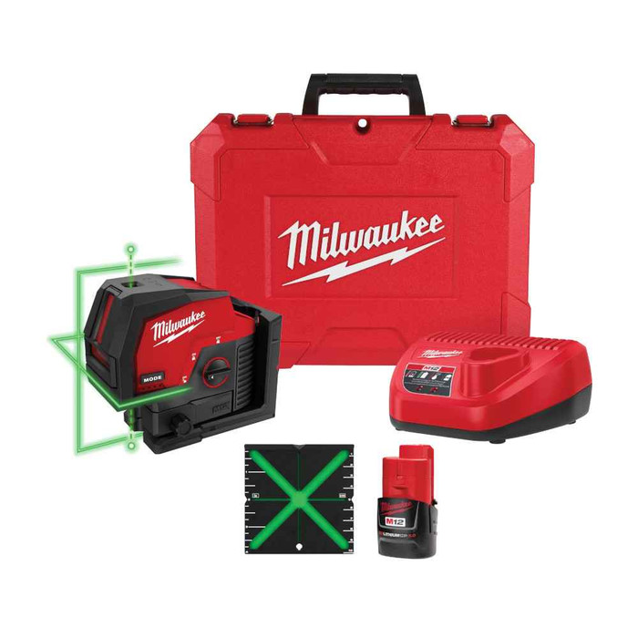 Milwaukee Tool 3622-21 M12, Green Cross Line & Plumb Points Laser Kit