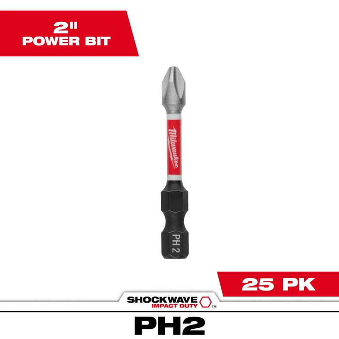 Milwaukee Tool 48-32-4762 SHOCKWAVE, Impact Duty 2" Phillips #2 Power Bits Bulk 25