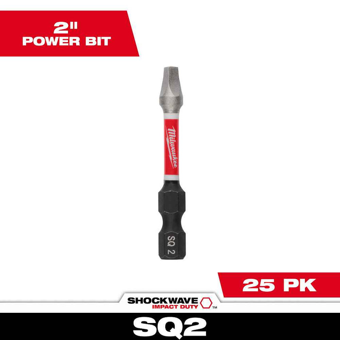 Milwaukee Tool 48-32-4772 SHOCKWAVE, Impact Duty 2" Square Recess #2 Power Bits Bulk 25