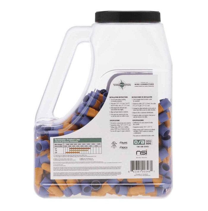 NSi Industries TM-OB-500J Premium Wire Connectors in Orange & Blue rated for 22-12 AWG |500 Pack