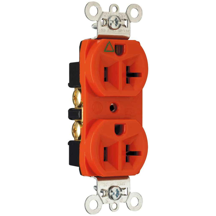 Pass & Seymour IG5362 5362 Heavy-Duty Isolated Ground Duplex Receptacle, 20A 125V, Orange