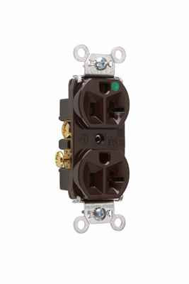 Pass & Seymour 8300H 20A 125V Heavy Duty Hospital-Grade Compact Duplex Receptacle, Back and Side Wire, Brown