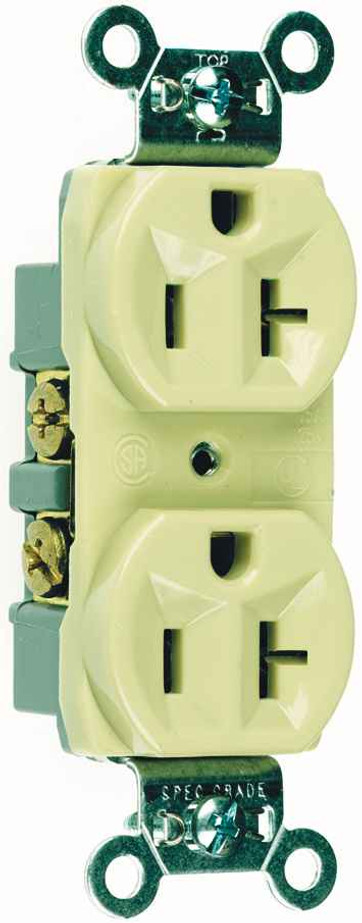 Pass & Seymour CR20I 20A 125V Commercial Spec-Grade Duplex Receptacle, Side Wire, Ivory Pass & Seymour CR20I 20A 125V Commercial Spec-Grade Duplex Receptacle, Side Wire, Ivory