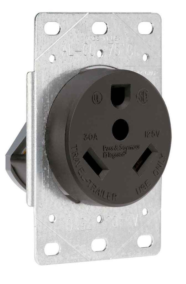 Pass & Seymour 3830 30A 125V TT30 Straight Blade Single Flush Receptacle, 3-Pole, 3-Wire