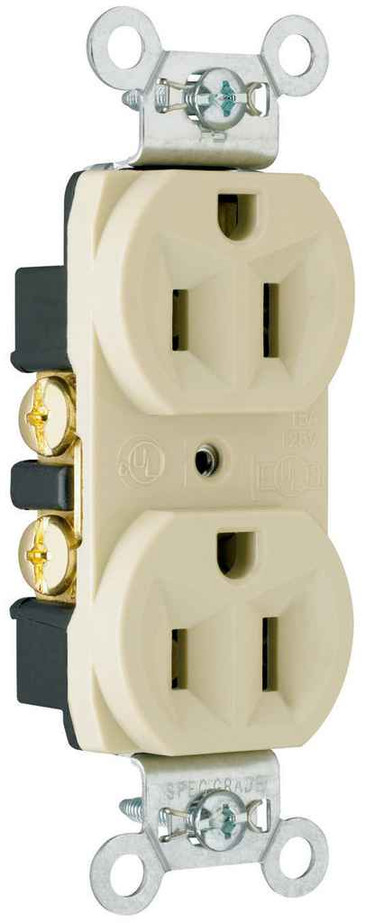 Pass & Seymour CRB5262I 15A 125V Commercial Spec-Grade Duplex Receptacle, Back and Side Wire, Ivory