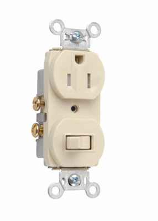 Pass & Seymour 691TRI 15A 120V/125V Combination Single-Pole Toggle Switch and Tamper-Resistant Single Receptacle, Ivory Pass & Seymour 691TRI 15A 120V/125V Combination Single-Pole Toggle Switch and Tamper-Resistant Single Receptacle, Ivory