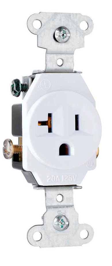 Pass & Seymour 5351W 20A 125V Heavy Duty Spec-Grade Single Receptacle, Side Wire, White Pass & Seymour 5351W 20A 125V Heavy Duty Spec-Grade Single Receptacle, Side Wire, White