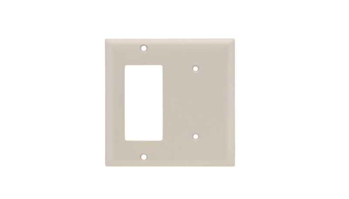 Pass & Seymour SP1426LA 2-Gang Thermoset Wall Plate, 1 Blank, 1 Decorator, Light Almond