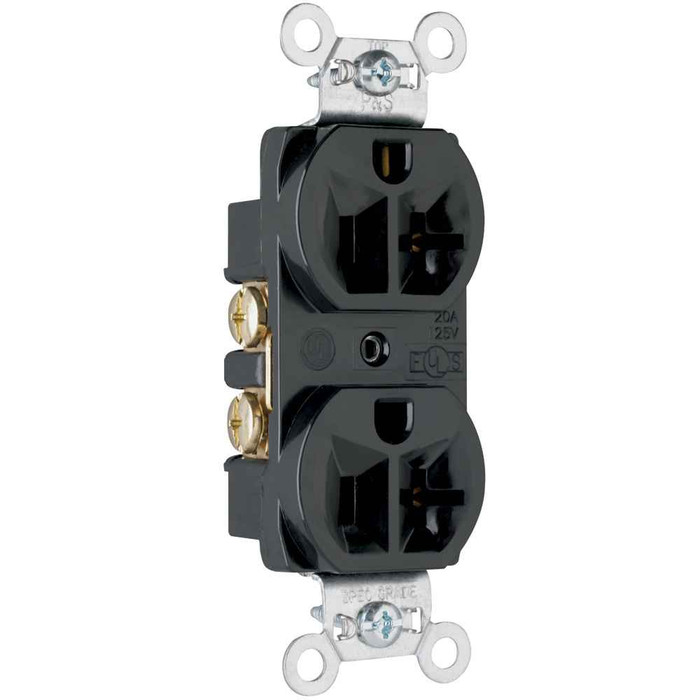 Pass & Seymour CRB5362BK 20A 125V Commercial Spec-Grade Duplex Receptacle, Back and Side Wire, Black