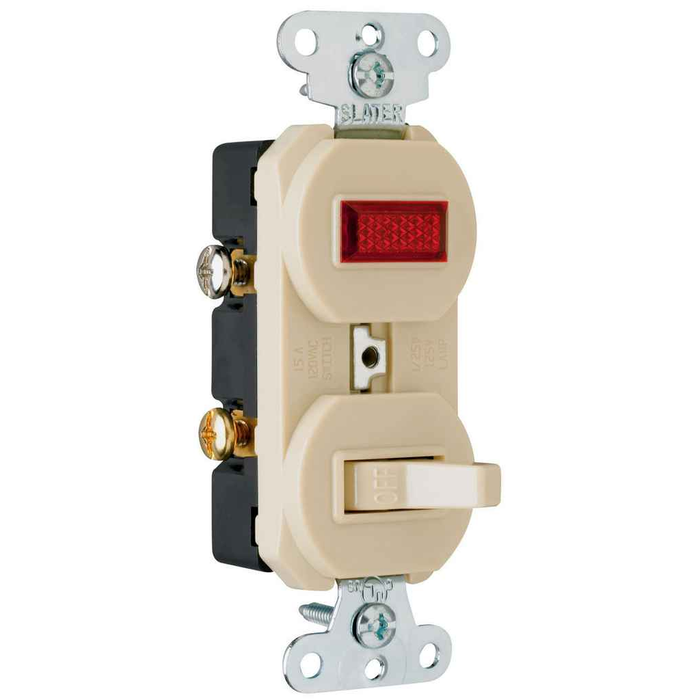 Pass & Seymour 692IG Single-Pole Switch with Pilot Light, Ivory Thermoplastic