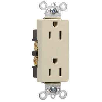 Pass & Seymour 26252I 15A 125V Heavy Duty Spec-Grade Decorator Duplex Receptacle, Back and Side Wire, Ivory