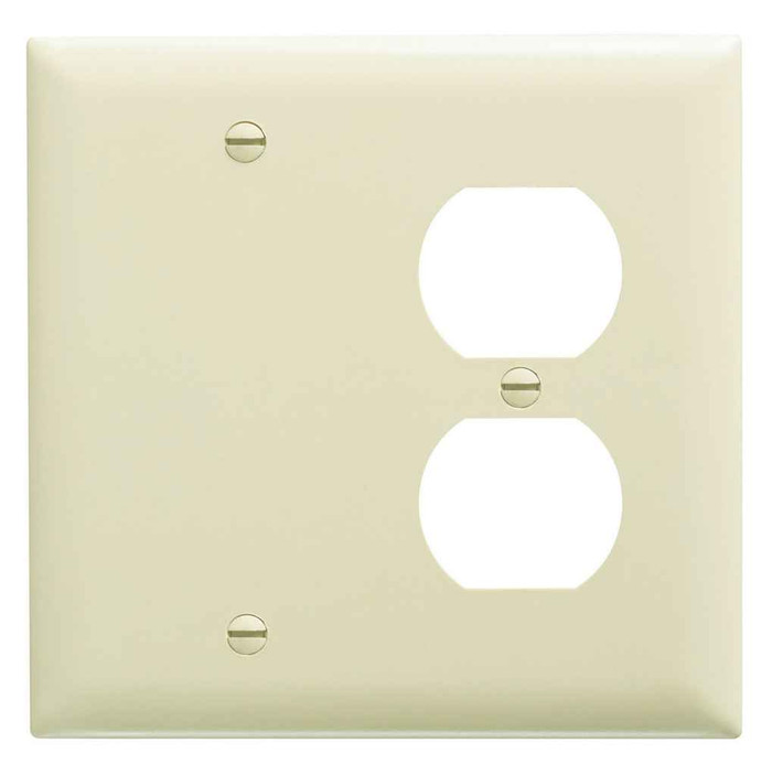 Pass & Seymour TP138I TradeMaster 2-Gang Nylon Wall Plate, 1 Duplex Receptacle Opening, 1 Blank, Ivory