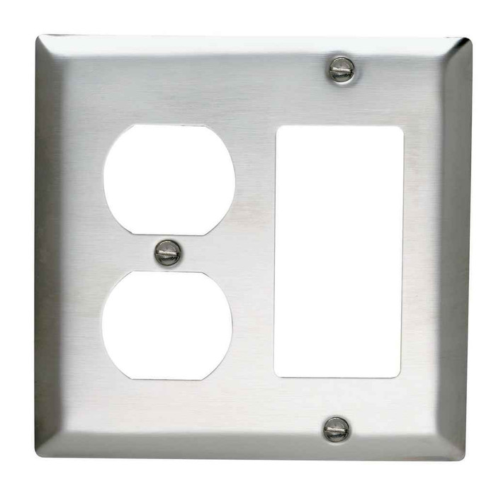 Pass & Seymour SS826 2-Gang 302/304 Stainless Steel Wall Plate, 1 Duplex Receptacle and 1 Decorator